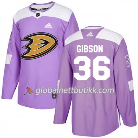 Anaheim Ducks Hockeydrakt John Gibson 36 2017-2018 Purple Fights Cancer Practice Adidas Authentic - Herre